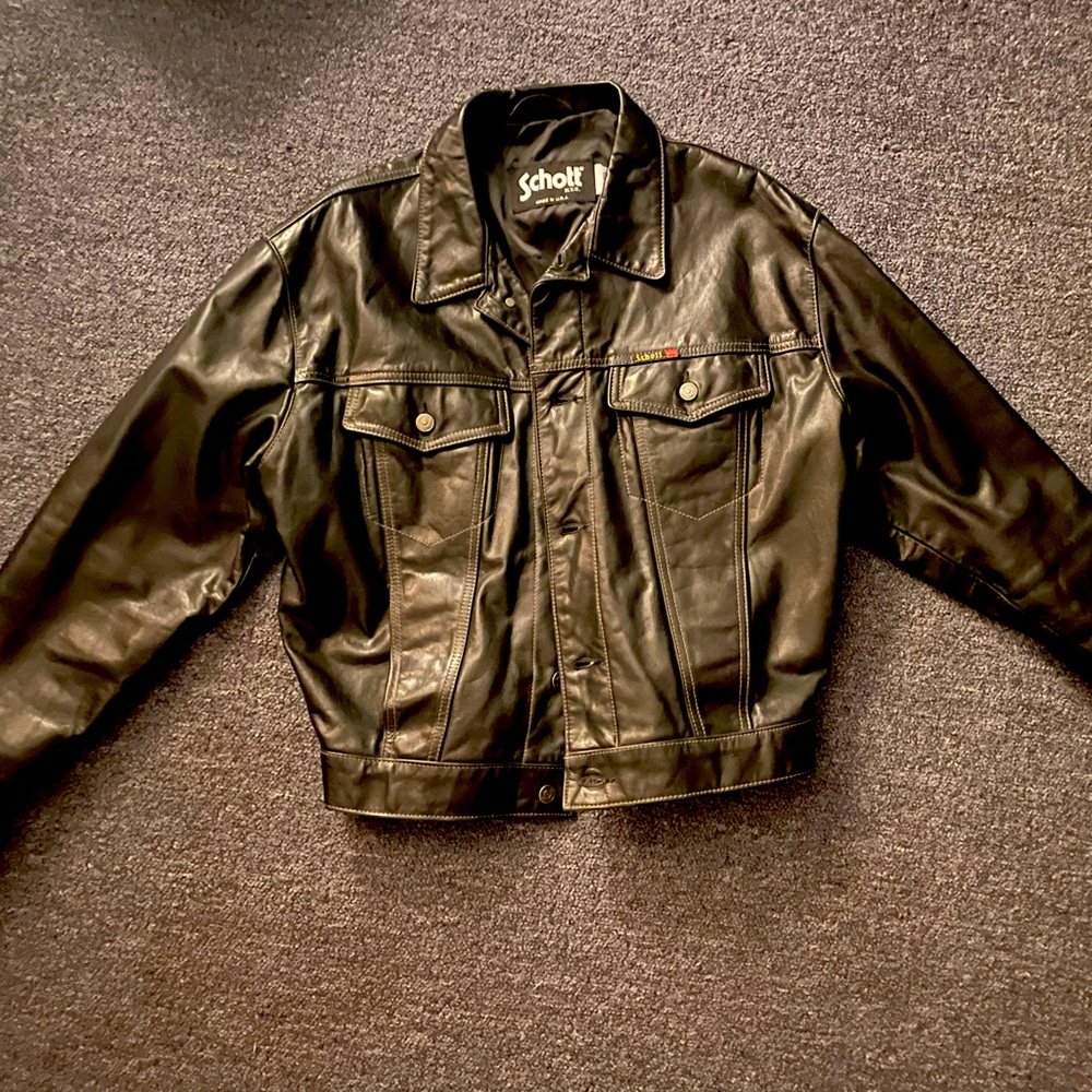Schott leather denim style trucker jacket